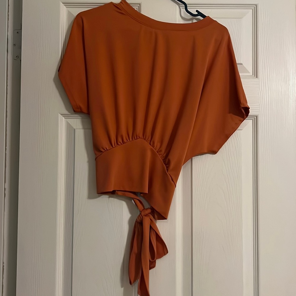 Willow & Root Fitted Orange Tie Blouse